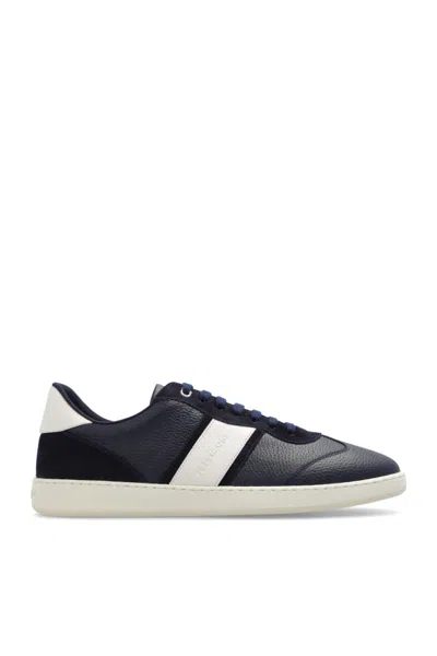 Ferragamo Achille Logo Leather Sneakers In Blue Marine