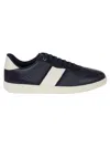 Ferragamo Panelled Calf Leather Sneakers With Contrasting Heel In Blue Marine