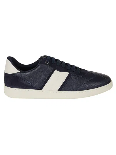 Ferragamo Achille Logo Leather Sneakers In Blue Marine