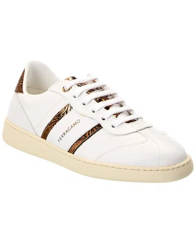 Ferragamo Achille 2 Leather & Suede Sneaker In White