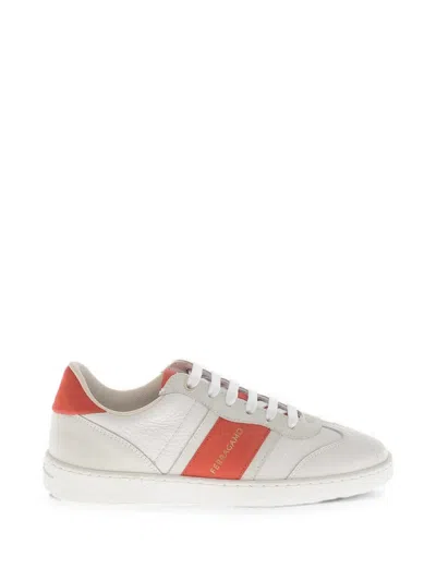 Ferragamo Achille Hammered Leather Sneakers In White