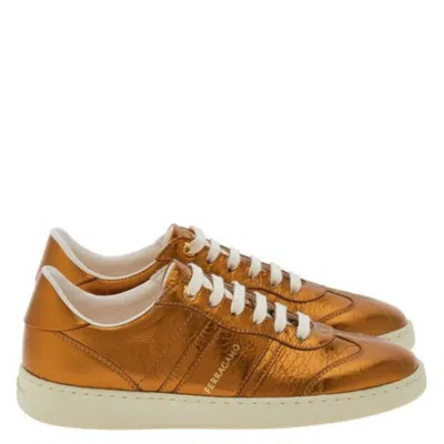 Ferragamo Metallic Leather Low-top Sneakers In Brown