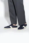 Ferragamo Panelled Calf Leather Sneakers With Contrasting Heel In Navy Blue