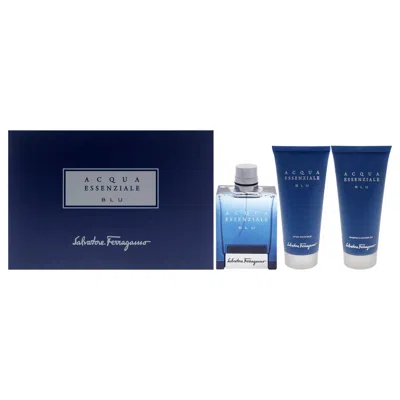 Ferragamo Acqua Essenziale Blu By Salvatore  For Men - 3 Pc Gift Set 3.4oz Edt Spray, 3.4oz Shower Ge In White