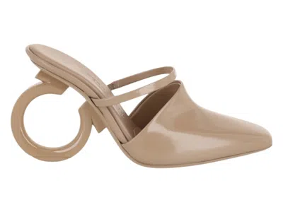 Pre-owned Ferragamo Adara Gancini Mule Heels (women's) Sneakers In Beige/khaki