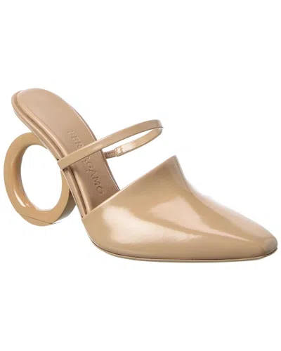 Ferragamo Leather Elina Mules Peculiar Heel In 002