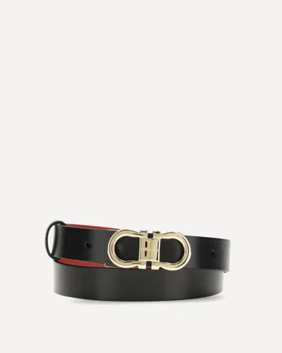 Ferragamo Adjustable And Reversible Gancini Belt In Black