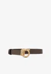 Ferragamo Adjustable And Reversible Gancini Belt In Taupe