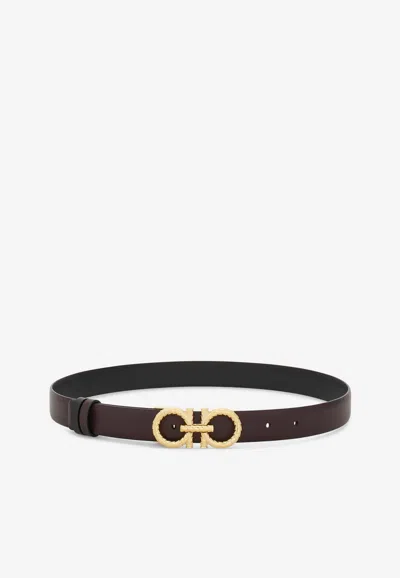 FERRAGAMO ADJUSTABLE AND REVERSIBLE GANCINI LEATHER BELT