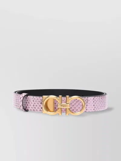 Ferragamo Adjustable Animal Pattern Leather Belt In Pink