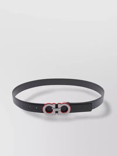Ferragamo Adjustable Buckle Logo Smooth Finish Belts In Black