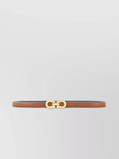 Ferragamo Adjustable Calfskin Belt Gold-tone Buckle In Brown
