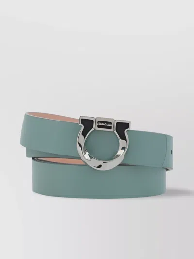 Ferragamo Adjustable Calfskin Belt With Reversible Metal Buckle In Green