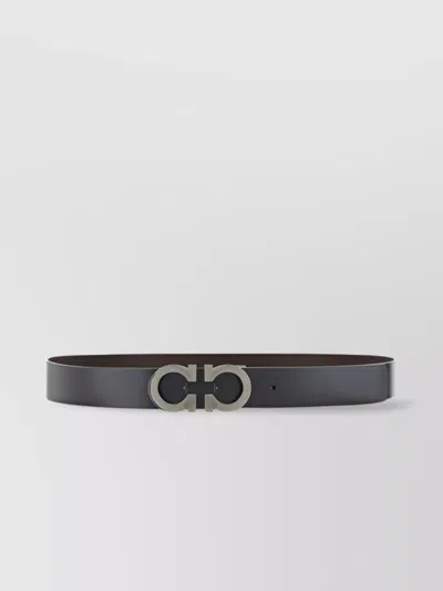 Ferragamo Adjustable Calfskin Reversible Belt In Metallic