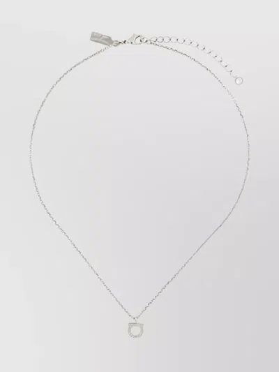 Ferragamo Adjustable Chain Necklace Crystal Pendant In Metallic