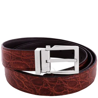 Ferragamo Adjustable Crocodile Leather Gancini Belt In Brown
