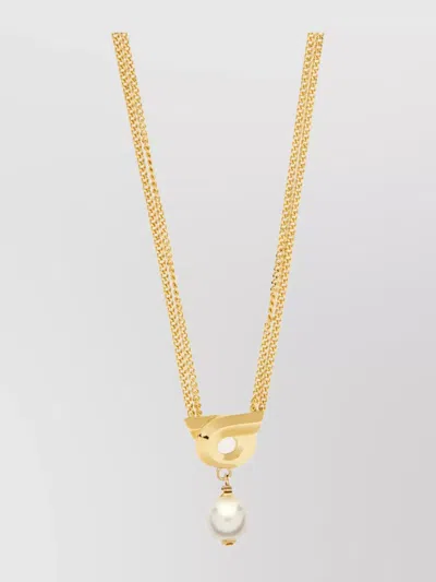 Ferragamo Adjustable Crystal Double Chain Necklace Pendant In Neutral