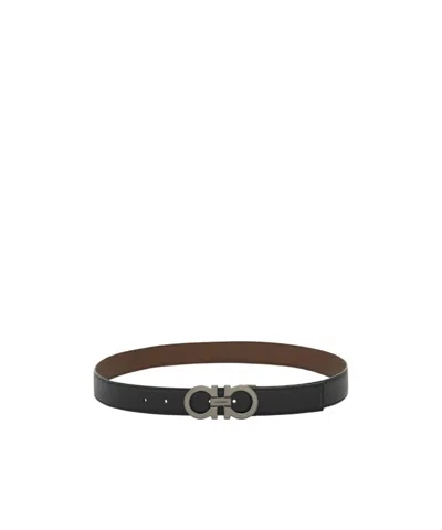 Ferragamo Adjustable Gancini Belt In Black