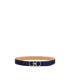 Ferragamo Gancini Suede Buckle Belt In Blue