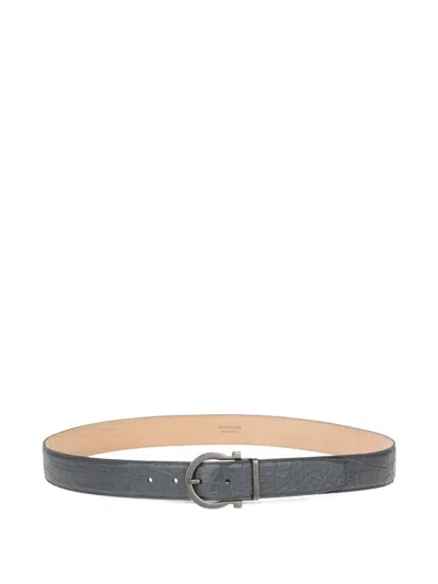 Ferragamo Adjustable Gancini Belt In Gray