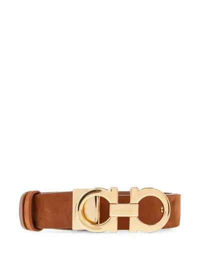Ferragamo Adjustable Gancini Belt In Brown