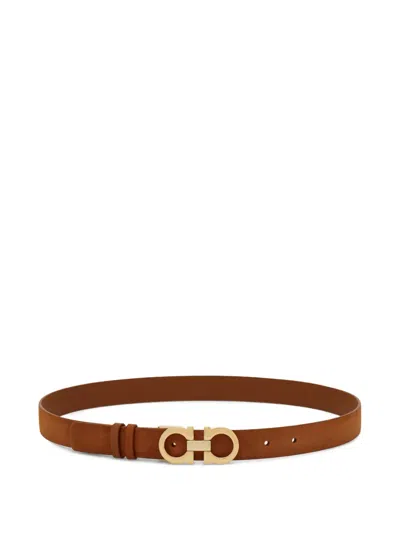 Ferragamo Donna Suede Double Gancini Belt In Brown