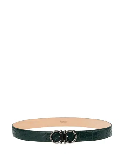 Ferragamo Adjustable Gancini Belt In Green