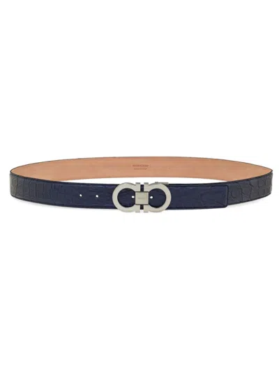 Ferragamo Adjustable Gancini-buckle Belt In Blue