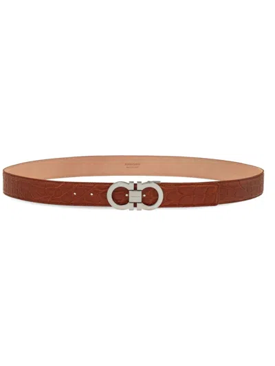 Ferragamo Adjustable Gancini-buckle Belt In Brown