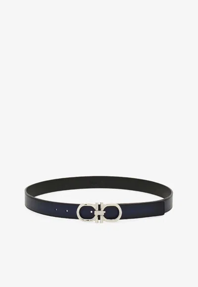 Ferragamo Adjustable Gancini Leather Belt In Blue