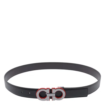 Ferragamo Adjustable Gancini Logo Belt In Black