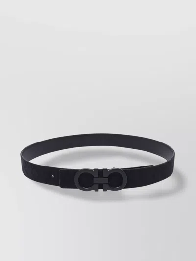 Ferragamo Adjustable Geometric Pattern Reversible Belt In Black