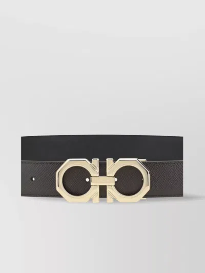 Ferragamo Adjustable Grained Leather Belt With Signature Buckle In Multi