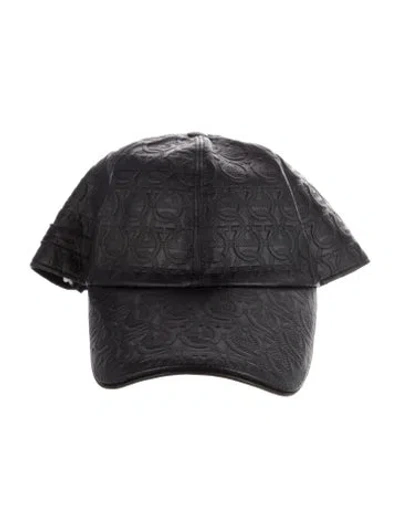 Pre-owned Ferragamo Adjustable Leather Baseball Hat In Black