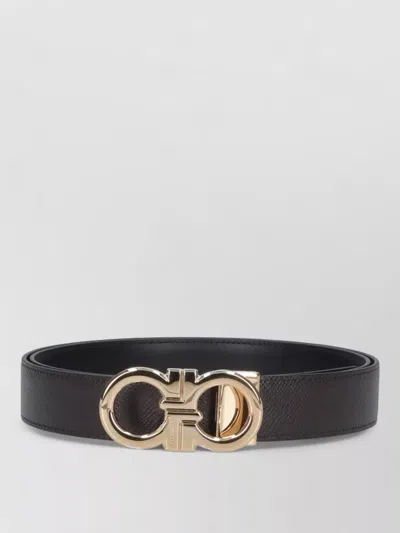 Ferragamo Adjustable Leather Belt Smooth Finish Design In Black