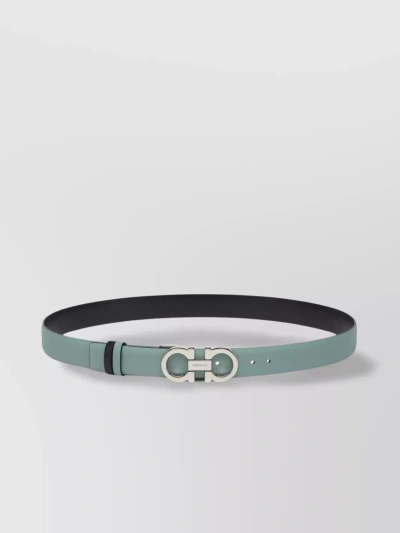 Ferragamo Adjustable Leather Belt With Gancini Buckle In Green