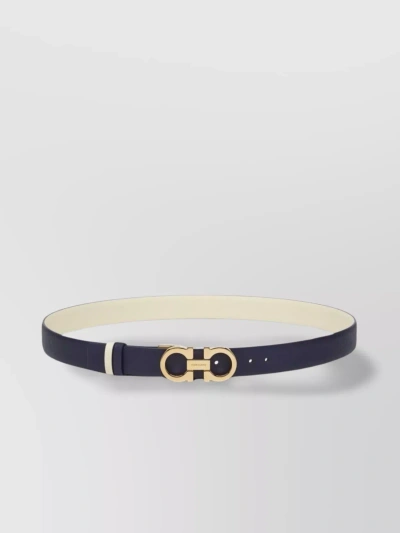 Ferragamo Adjustable Leather Belt With Reversible Gancini Buckle In Beige