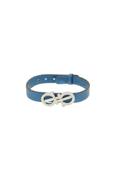 Ferragamo Adjustable Leather Bracelet In Blue