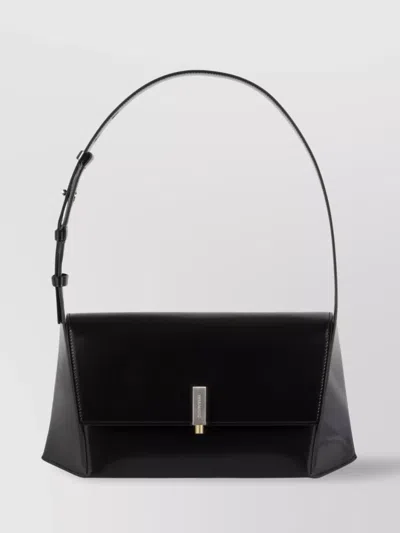 Ferragamo Adjustable Leather Handle Shoulder Bag In Black