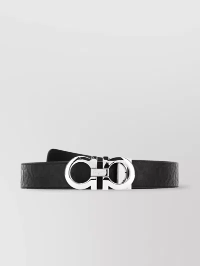 Ferragamo Adjustable Metal Hardware Textured Finish Belt In Black