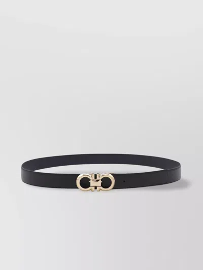 Ferragamo Adjustable Reversible Belt Gold-tone Buckle In Nero || Midnight