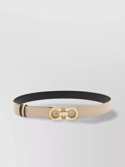 Ferragamo Adjustable Reversible Belts Gold-tone Buckle In Bone  Nero