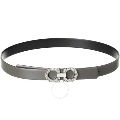 Ferragamo Adjustable Reversible Gancini Cystal Belt In Grey