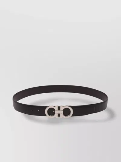Ferragamo Adjustable Reversible Gancini Smooth Finish Belt In Black