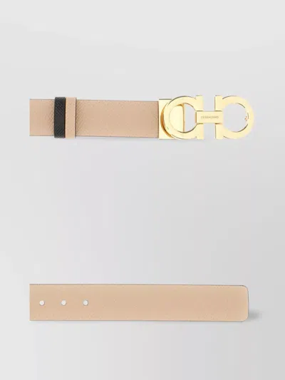 Ferragamo Adjustable Reversible Leather Belt With Gold-tone Buckle In Neutral