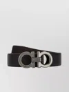 Ferragamo Adjustable Reversible Leather Belt With Textured Finish In Black