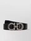 Ferragamo Adjustable Reversible Leather Belt With Textured Finish In Black