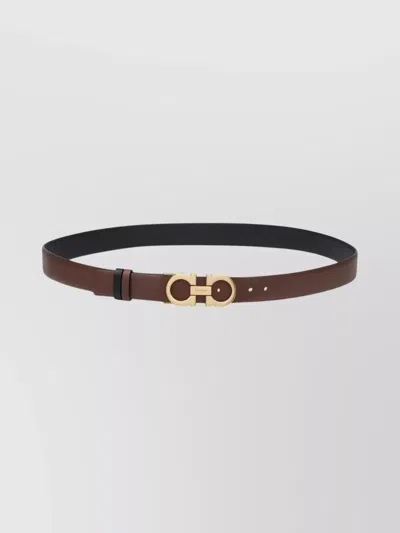 FERRAGAMO ADJUSTABLE REVERSIBLE SLIM BELT GANCINI