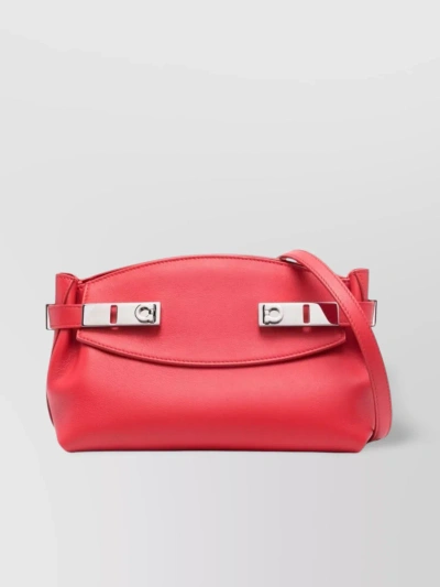 Ferragamo Adjustable Strap Calfskin Shoulder Bag In Red