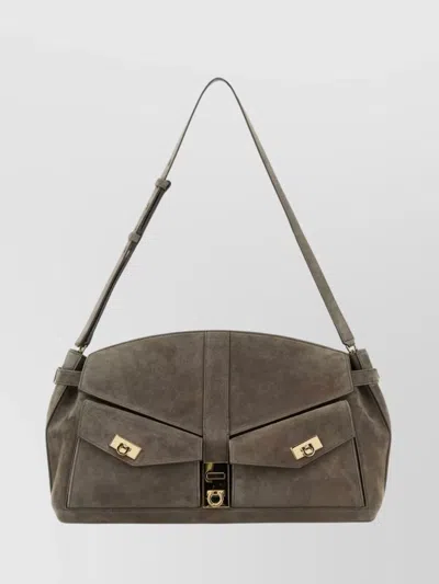 FERRAGAMO ADJUSTABLE STRAP SUEDE SHOULDER BAG